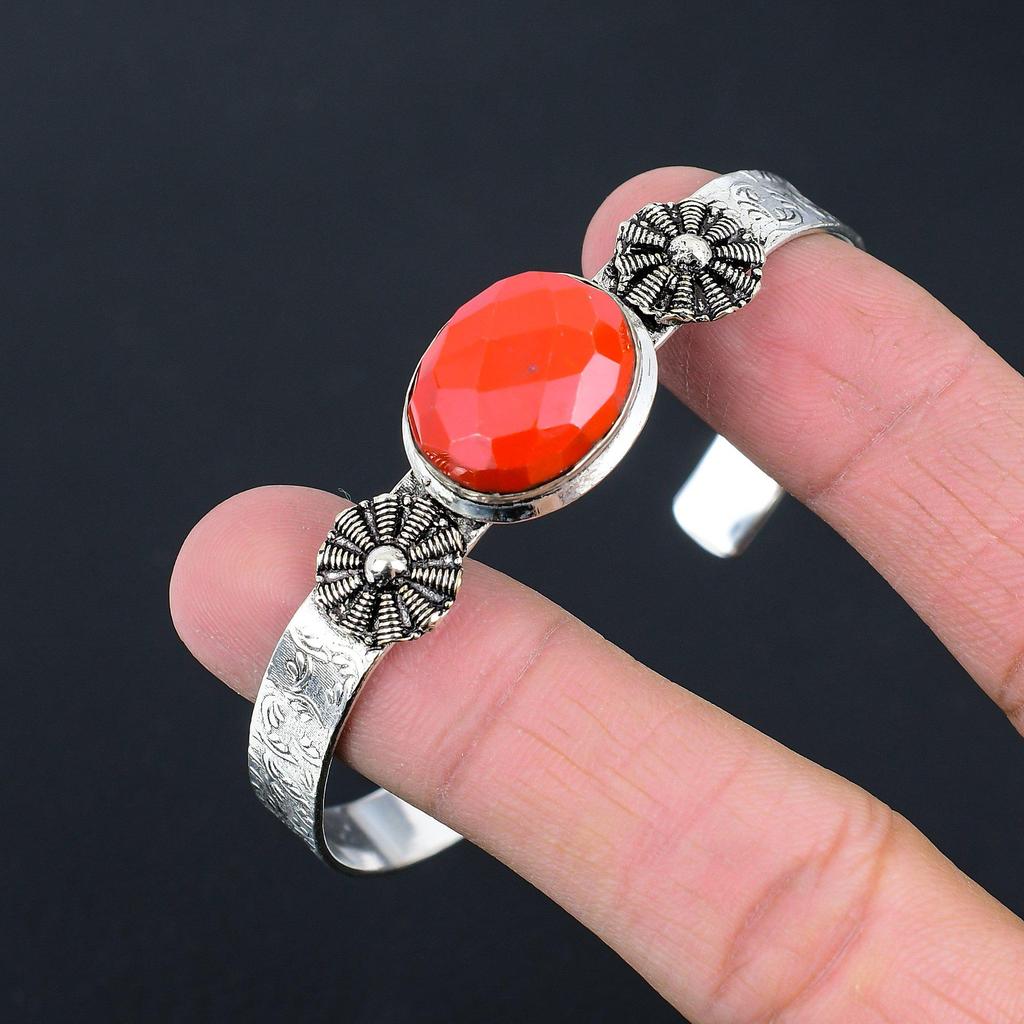 День сестер Сделка Натуральный итальянский красный коралл Помолвочный браслет-манжета из серебра 925 пробы