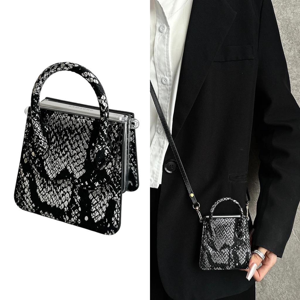 Сумка с узором змеиной кожи, браслет на запястье, кроссбоди, чехол для телефона из ПУ кожи для Samsung Galaxy Z Flip 6 5 4 3, противоударный чехол