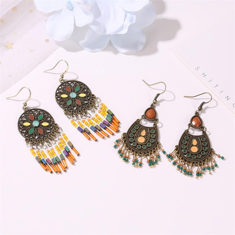 RUI RUI YU женские винтажные серьги в этническом стиле красочные резные бусины с кисточками полые кулоны ювелирные украшения