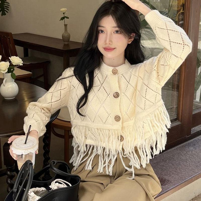 Ленивый корейский свитер, женский кардиган с вырезом и длинными рукавами, уникальный дизайн, ниша, осенний вязаный свитер, кардиган, женский топ