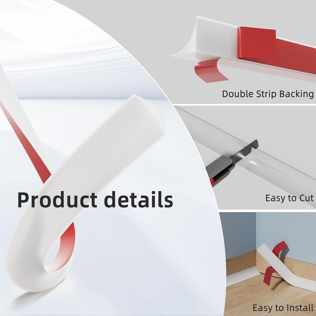 1pc 3meters/118.11in Flexible Quarter Round Molding Peel Bendable Decorative Mold Adhesive Peel Stick Trim for Floor Edges
