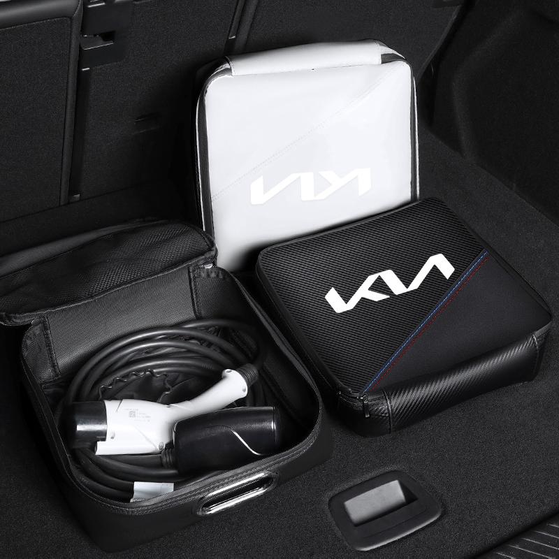 Car Charging Gun Storage Bag Auto Trunk Organizer Handbag For KIA Sportage Seltos Sorento K3 K4 Soul Carnival EV6 EV9 Carnival