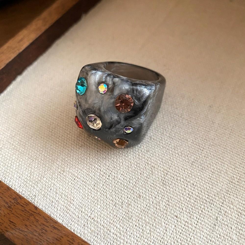 Геометрическое кольцо конфетного цвета Корейский стиль Большое однотонное кольцо-купол Кольцо из смолы со стразами Ювелирные изделия Подарки