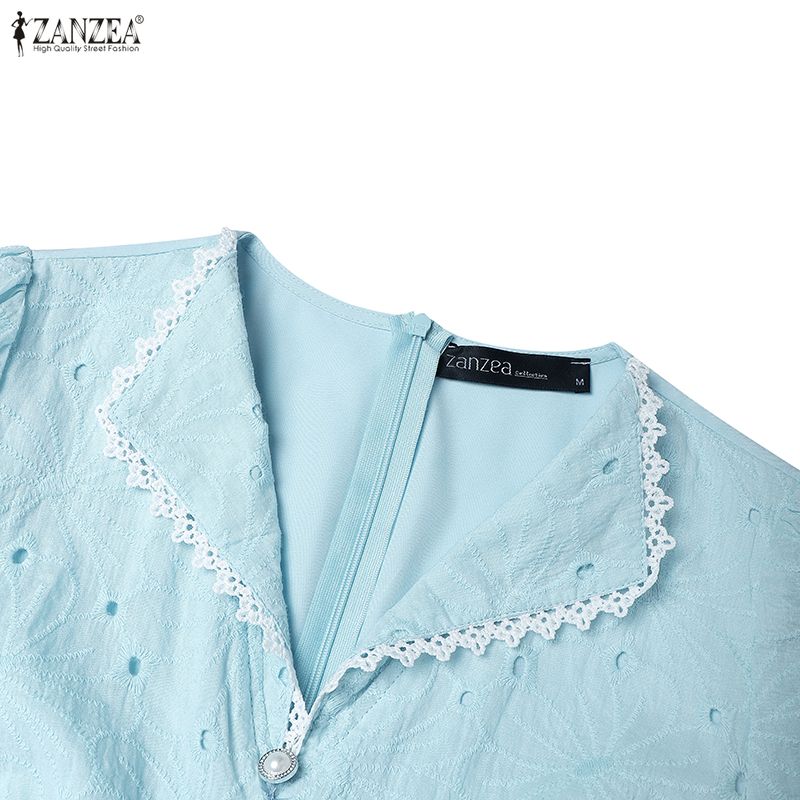 ZANZEA Женское повседневное летнее платье с отложным воротником, пэчворк, крючком, с коротким рукавом