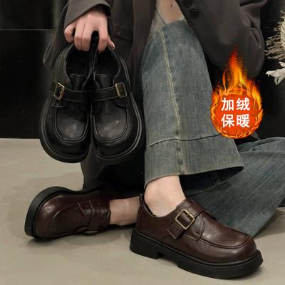 Версия из коровьей кожи маленьких кожаных туфель в британском стиле для женской коллекции осень 2025, новые лоферы на одной педали в стиле ретро, универсальные туфли на платформе