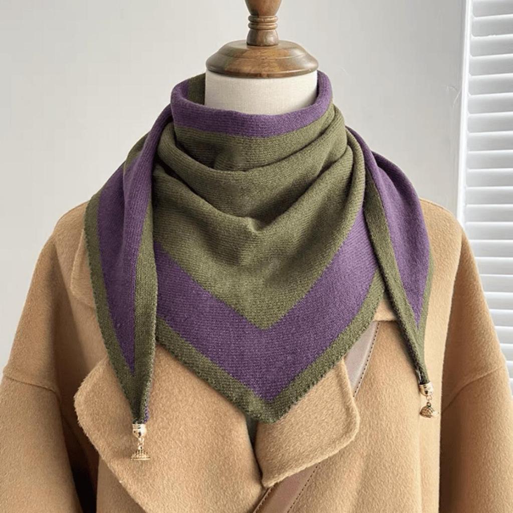 Milan's Two-tone Knitted Triangle Scarf with Decorative Ends