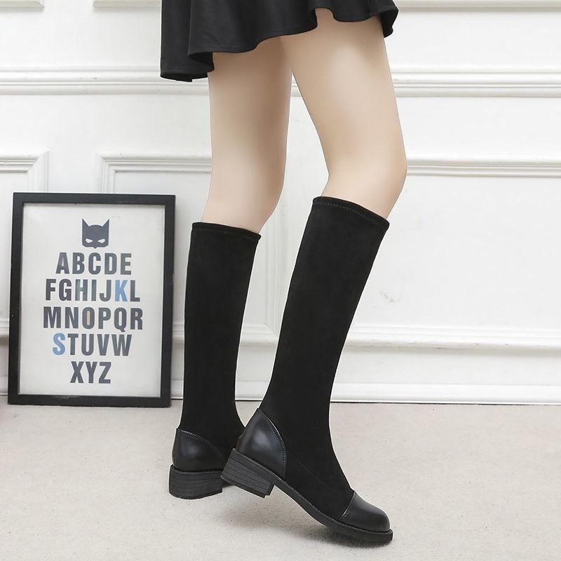 2025 Autumn/Winter Over-the-Knee Slimming Chunky Heel Mid-Calf Boots for Petite Women