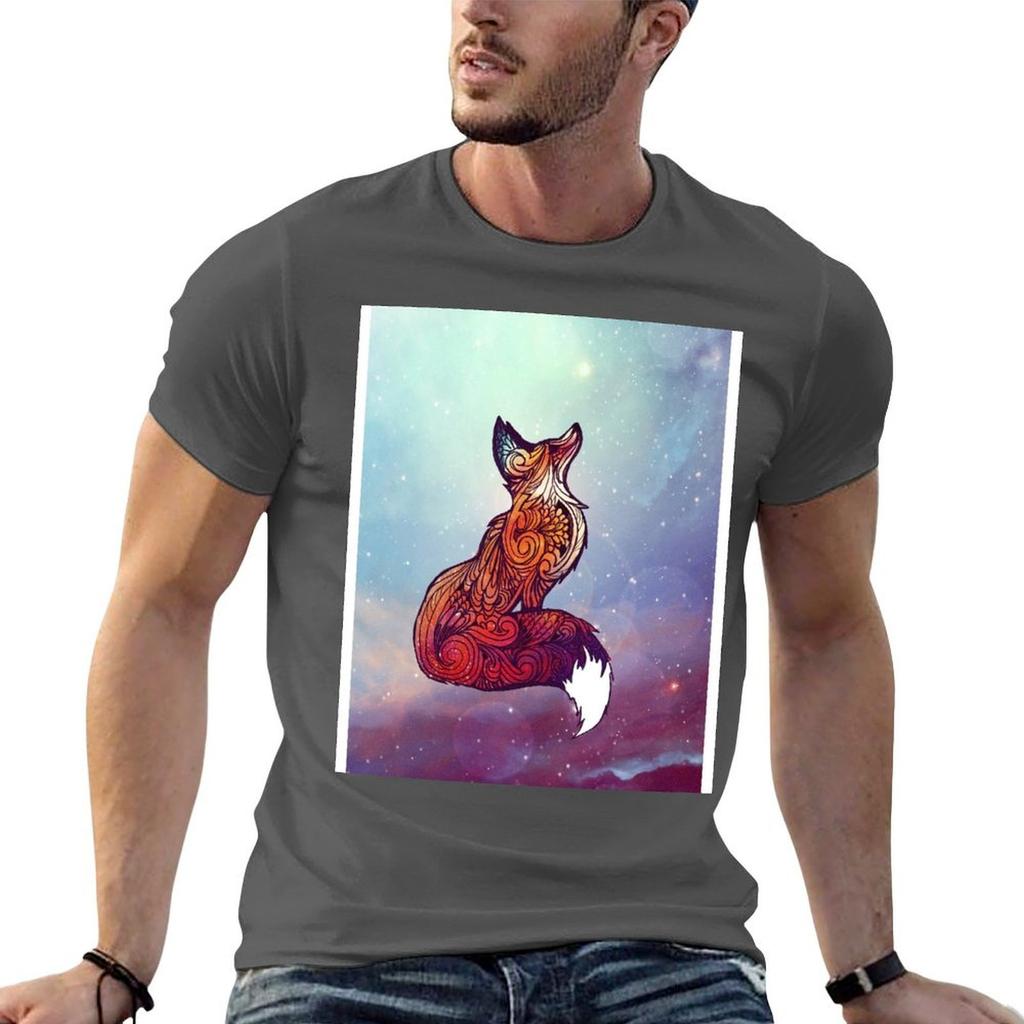 Space Fox Tshirt Anime T Shirts Oversize Unisex T Shirt Cotton Black Cotton Tshirt Plain For Unisex Package Tshirt