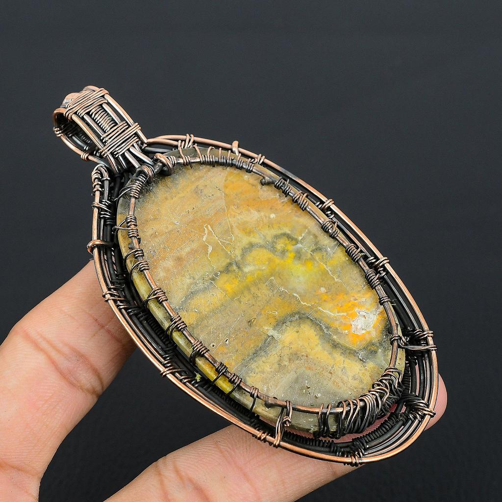Tree Of Life Bumble Bee Jasper Jewelry, 999 Copper Wire Wrapped Gemstone Pendant, Handmade Pendant, For Memorial Day