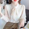 Fashion New 2024 Autumn Long Sleeve Stand Collar Casual Bow Lace-Up Chiffon Blouse Shirt Women Tops Blouses Shirts J459