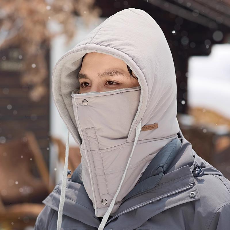 Unisex Winter Cycling Solid Color Windproof Cap With Neck Warmer Integrated Mask Hat Scarf Set For Skiing And Cold Weather