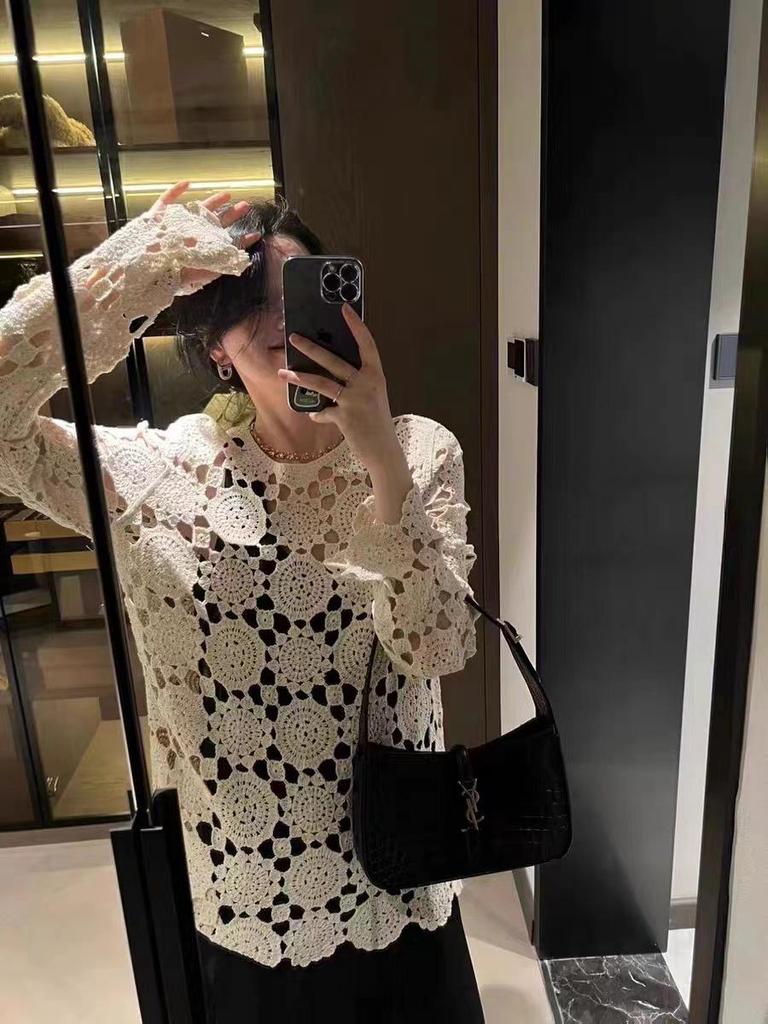 Chic Knitted Hollow-Out Sweater | Plus Size French Style | Loose Long Sleeve | Early Autumn Women's Outerwear