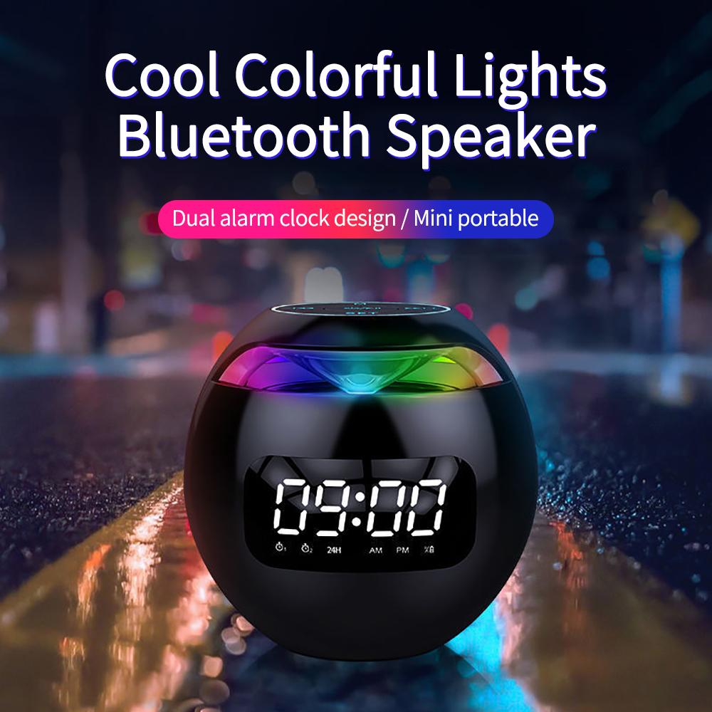 New Clock Colorful Night Lights Bluetooth Speaker Mini Portable Home Bluetooth Speaker With LED Display TF Card MP3 USB Charging