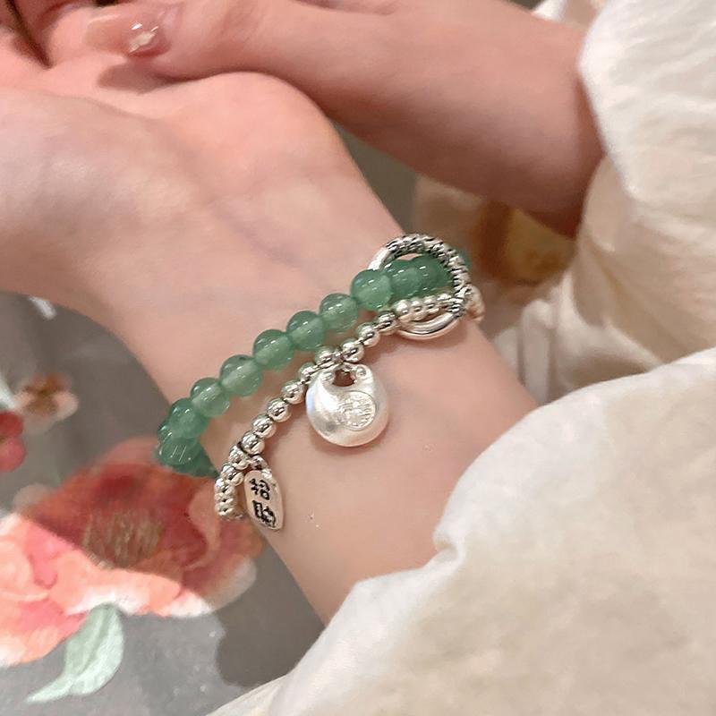 Китайский стиль зеленые браслеты для женщин девушки винтажные эластичные бисерные подвесные браслеты