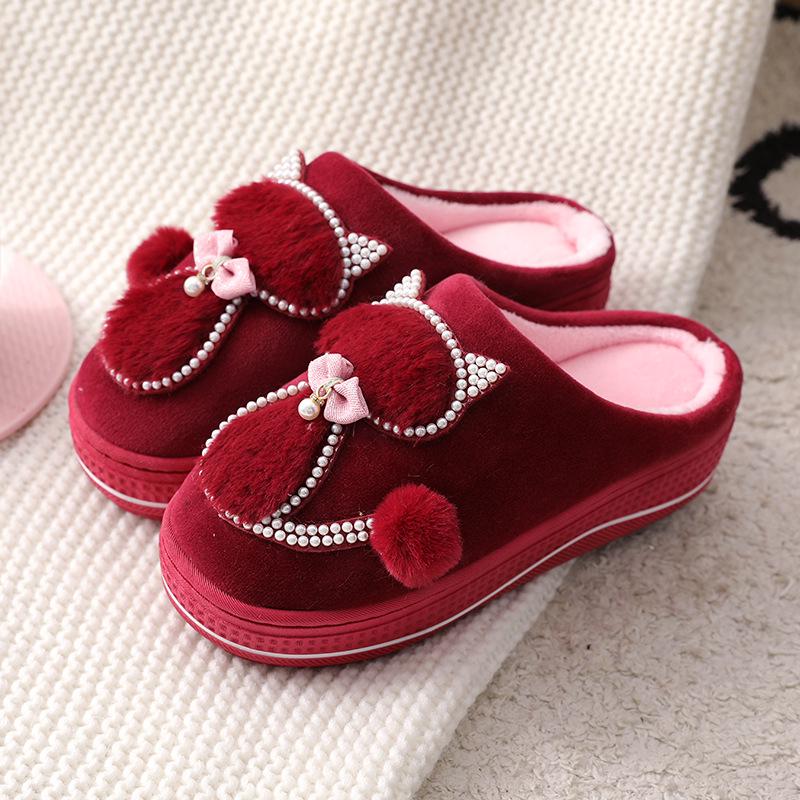Women Cotton Slippers Cute Cat Slippers Ladies Platform Indoor Shoes for Women Winter Slippers Home Slippers Female Warm Shoes