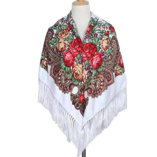 Этнический стиль, ретро-шаль, шарф с кисточкой, цветочным принтом, осень-зима, теплая квадратная повязка на голову с бахромой для свадебной вечеринки