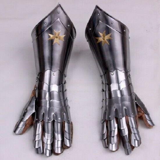 Knight Medieval Gauntlets Functional Armor Adult Gloves Leather Steel