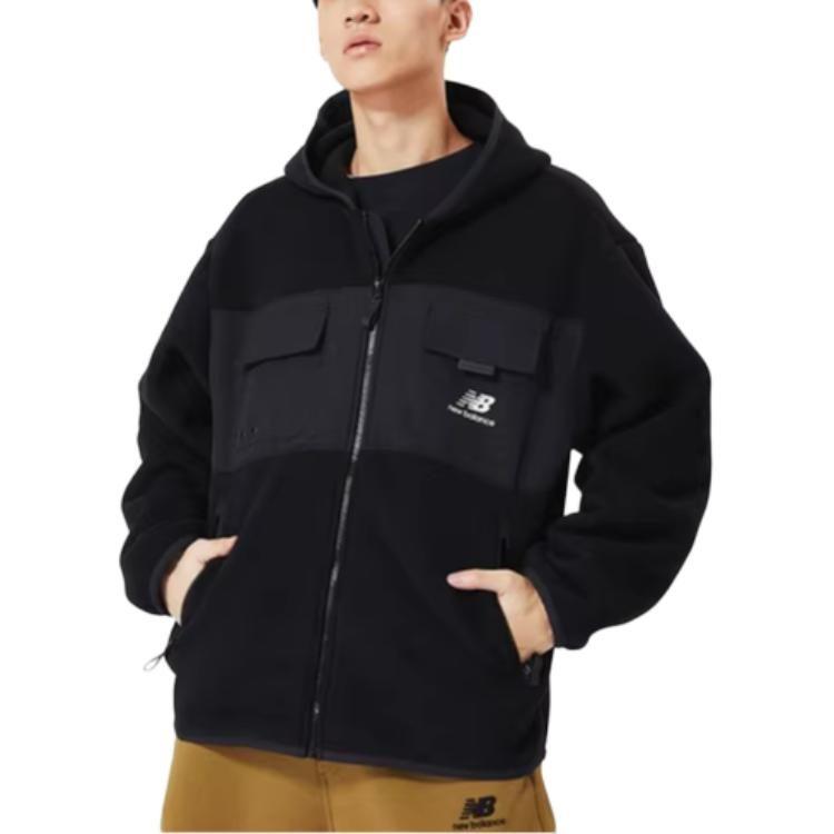 New Balance Мужские бархатные куртки с капюшоном, черные, средней толщины, AMJ13382-BK