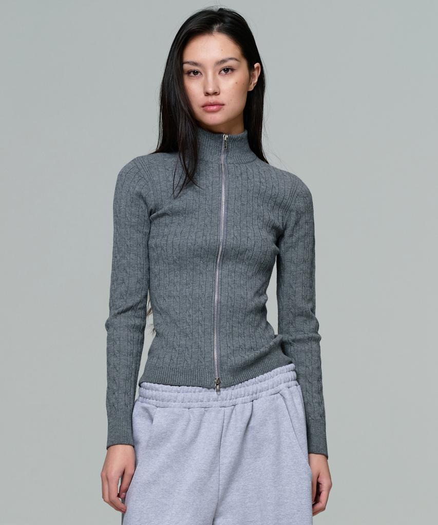 ERA Women Fitted Cable Zip Knit - Gray
