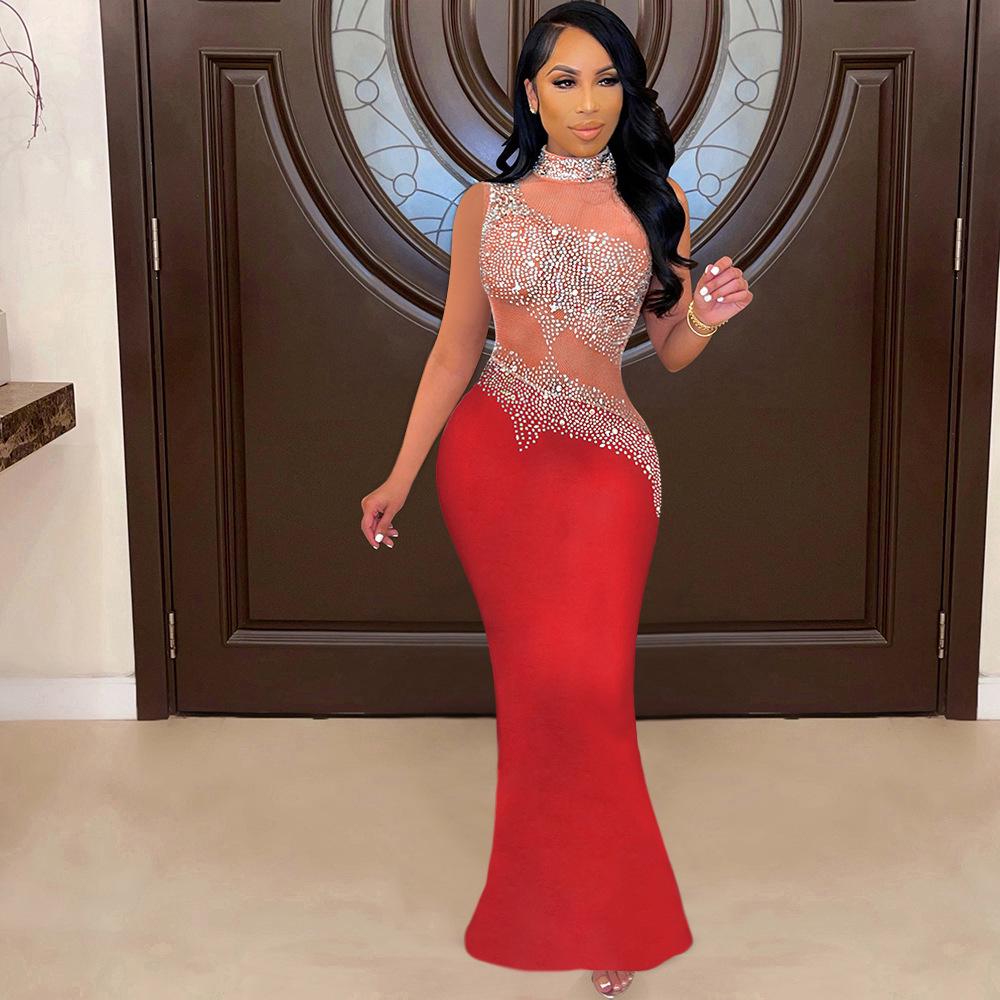 Women's Rhinestone Sleeveless Evening Dress