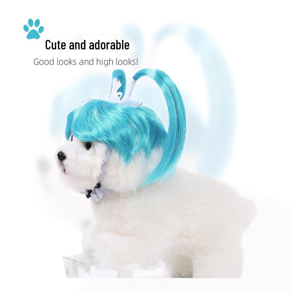 Синий парик с двойным хвостиком для кошек и собак - милый головной убор для переодевания