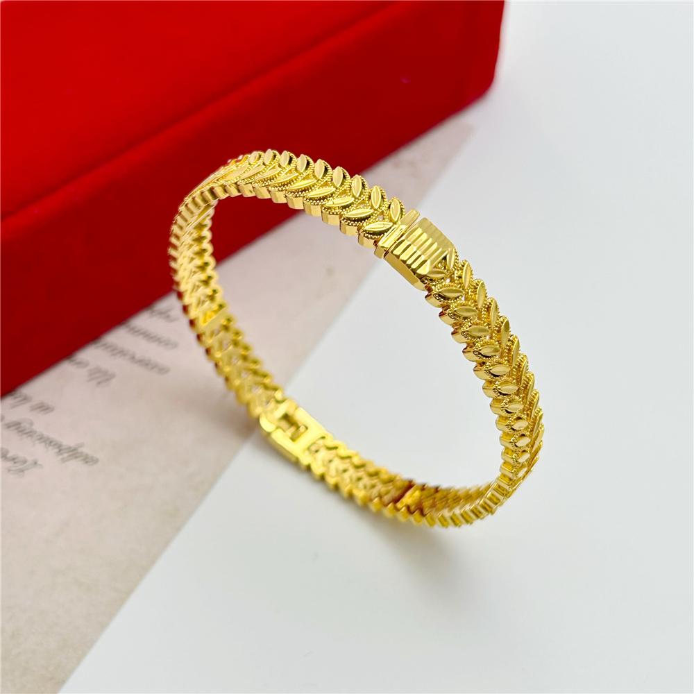 Stainless Steel 8mm Leaves Round Circle Cuff Bangles & Bracelets for Women Pulsera Wristband Wedding Jewelry Accessories