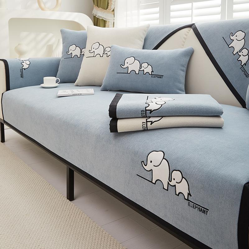 Panda Embroidery Sofa Cover for Living Room Sofa Towel Mat Non-slip Couch Cover Black Edge Sofa Towel Seat Pad Home Protection