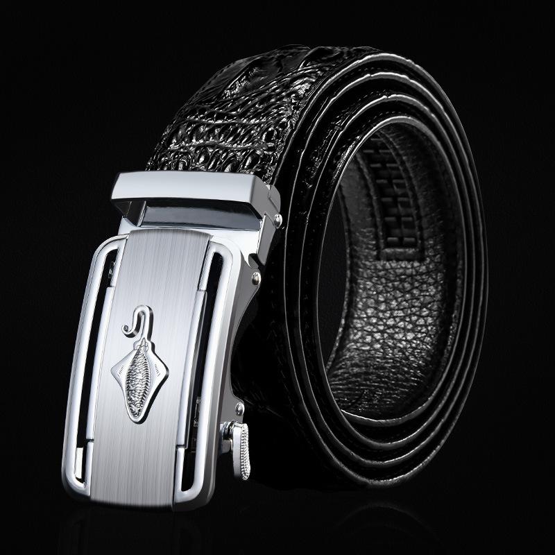 Men's Genuine Leather Crocodile Pattern Automatic Buckle Belt