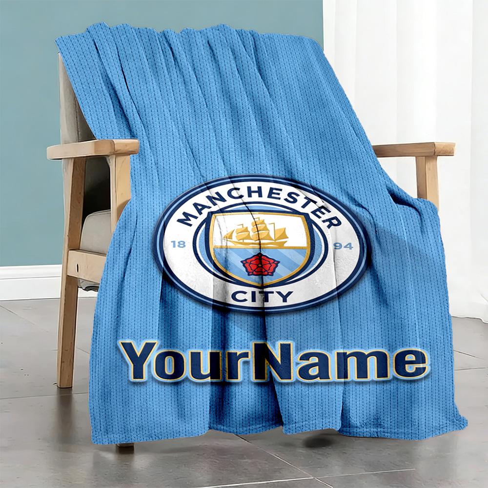 Manchester City Personalized Name Blanket Multi-purpose Customizable Blanket Warmthful Decor Throw For Seaside Livingroom Living Room Home Decor