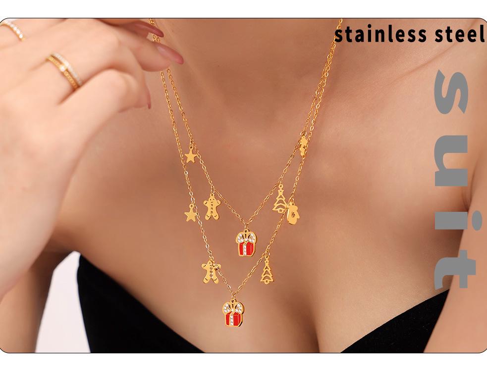 Oumeka Christmas Geometric Pendant: 18K Gold-Plated Stainless Steel Enamel Chain Jewelry
