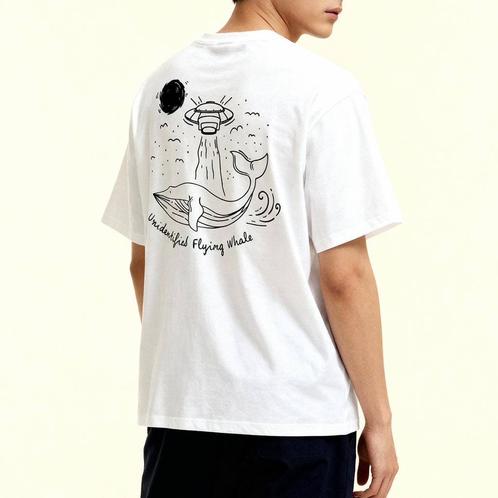 OKSTAR Cool Cotton Oversized Spaceship Whale Short Sleeve Tee
