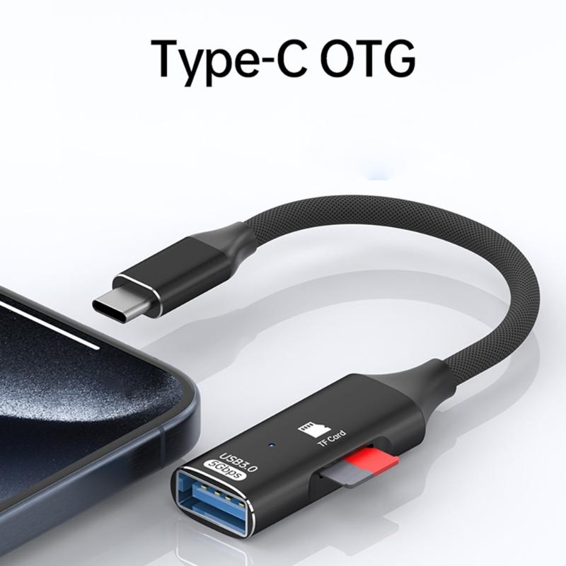 Двухпортовый USB C в USB 3.0 OTG конвертер со слотом для карт, портативный алюминиевый USB C хаб для мобильных устройств и компьютеров