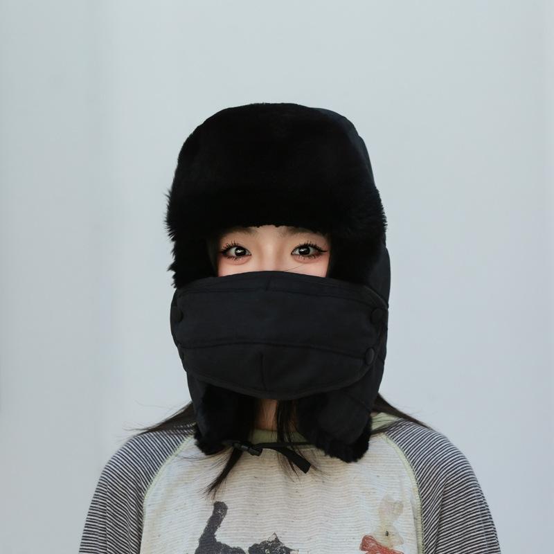 Шапка Мужская зимняя из натурального кроличьего меха, ветрозащитная, женская, модная, для велоспорта, теплая, флисовая, утолщенная, хлопковая шапка