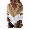 Autumn and Winter Women's Plus Size Pullover V-Neck Loose Type Sweater Patchwork Colour Collision Knit Sweater