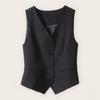 Women Vest Sleeveless Single-breasted Western Style Slim Fit Cardigan Suit Coat Pure Color V Neck