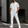 Мужской комплект с геометрическим принтом, куртка с коротким рукавом и брюки, с белой футболкой, повседневный уличный наряд