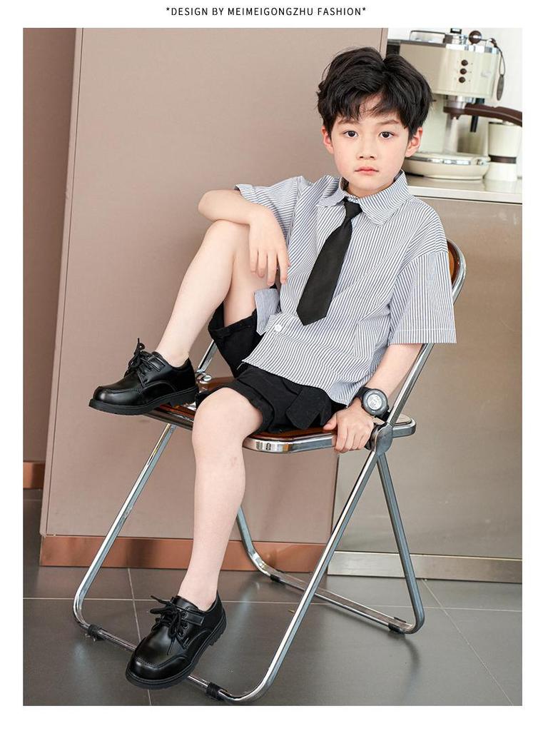 Мальчиковые черные кожаные школьные туфли - Корейский стиль, мягкая подошва, весна/осень 2025