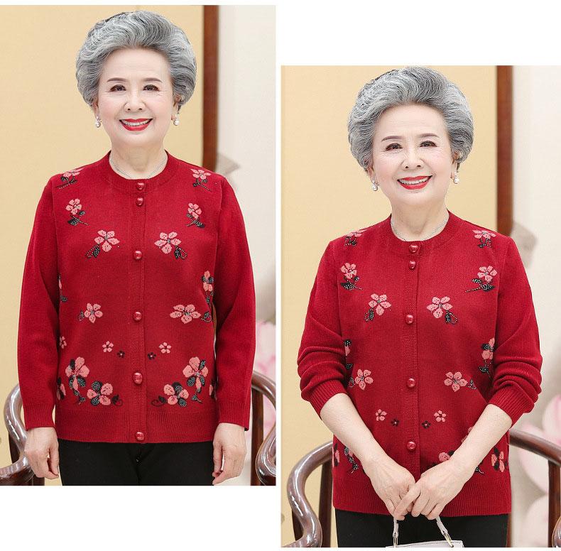 Женский свитер среднего и пожилого возраста, вязаный кардиган, платье для матери, бархатное утепленное бабушкиное теплое пальто, осенние и зимние топы