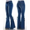 Women Summer Elastic Plus Loose Denim Bow Casual Boot Cut Pant  Jeans