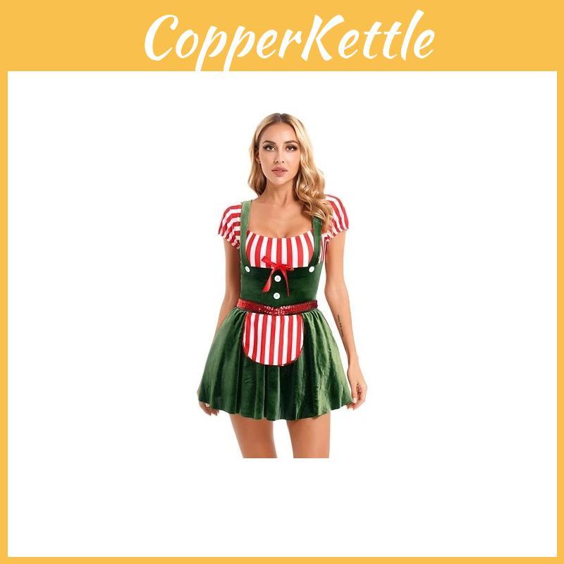 Праздничный рождественский костюм для женщин с полиэстером, спандексом и красочным дизайном, наряды для хэллоуинских вечеринок и сценических выступлений