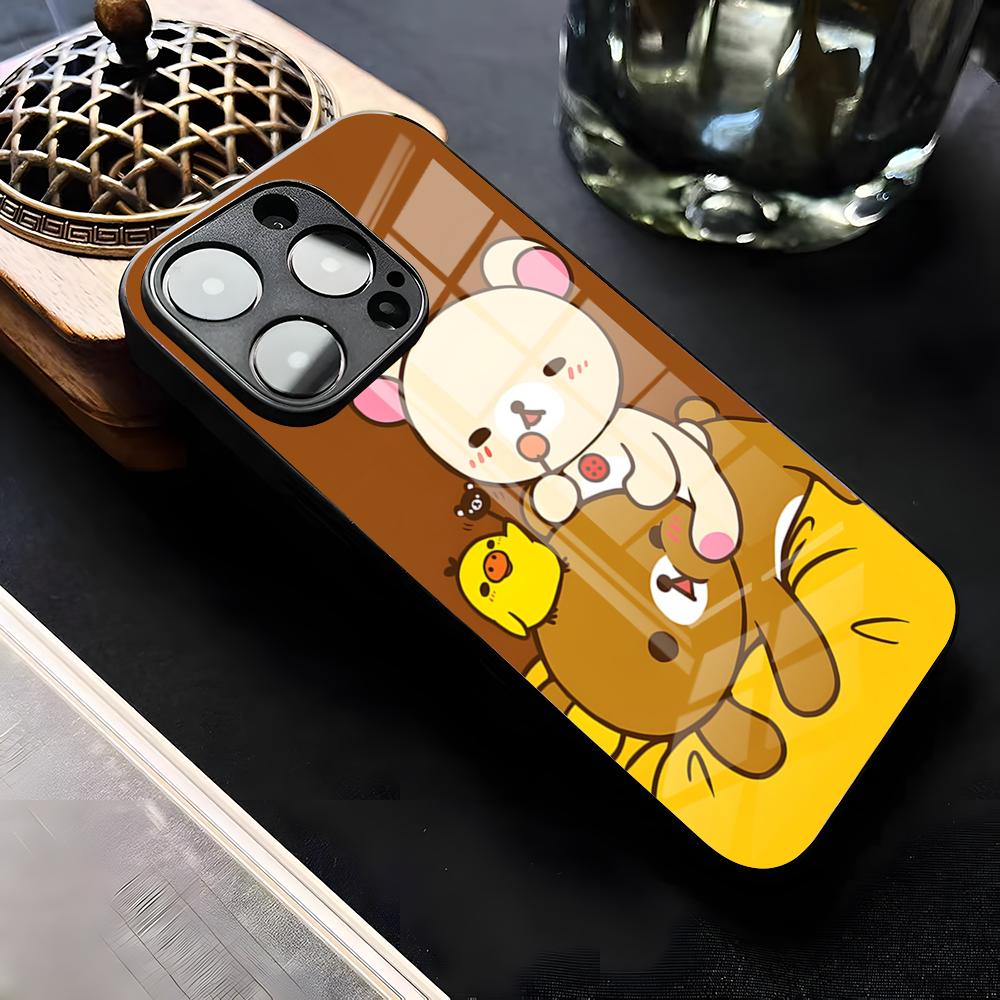 Cute R-RilakkumaS Phone Case For IPhone 17 Air 16 E Pro Max 15 14 13 Mini 12 Pro 11 Max Plus Black Glass Cover
