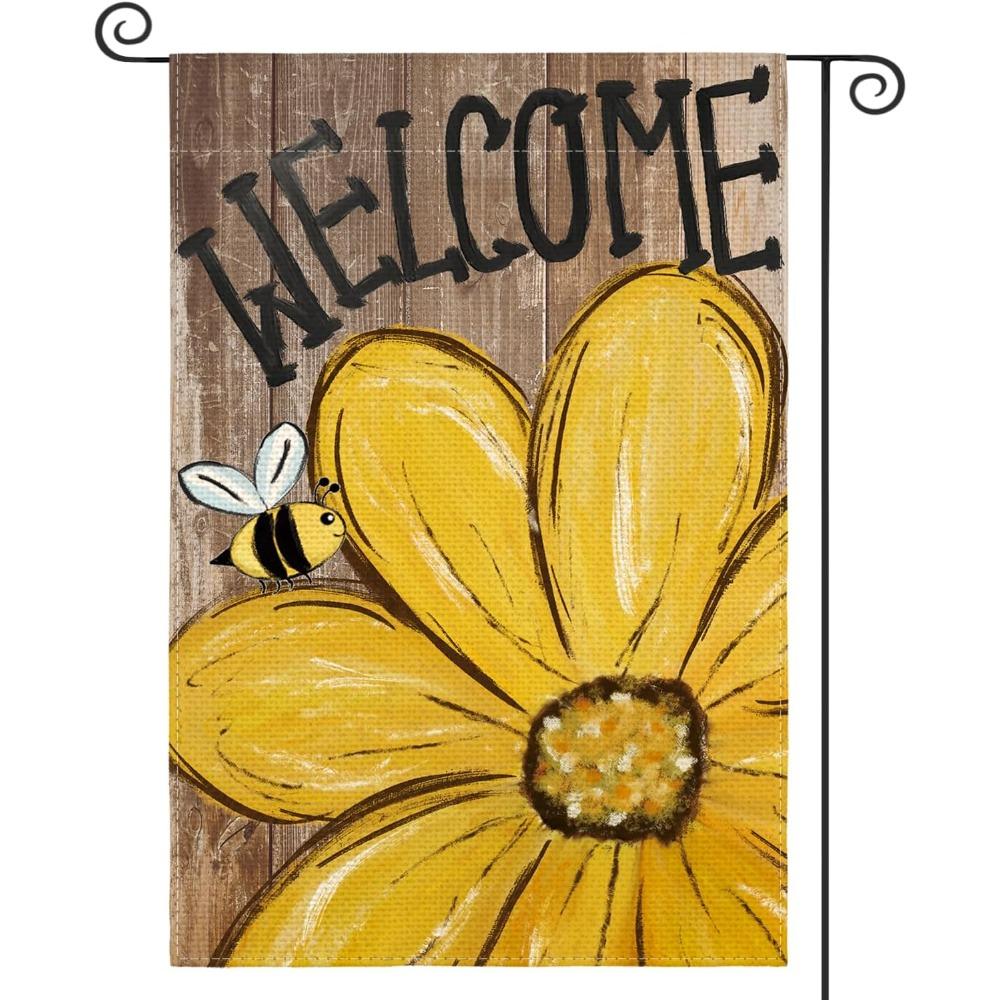 2 шт. Пчела Подсолнух Весна Лето Садовый Флаг 12x18 Дюймов Двусторонний На Улицу Добро Пожаловать Дерево Текстура Двор На Улицу Флаг