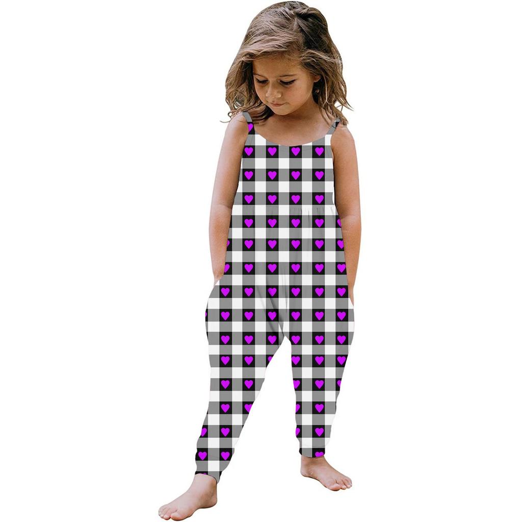 Toddler Kids Baby Girls Sleeveless Summer Valentine's Day Printed Romper Jumpsuit Playsuit Clothes
