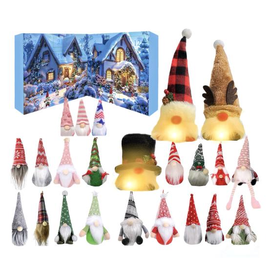 Гном Адвент-календари 2025 24 дня Рождественский календарь обратного отсчета с 24 коллекционными фигурками Светящиеся гномьи украшения для домашнего декора