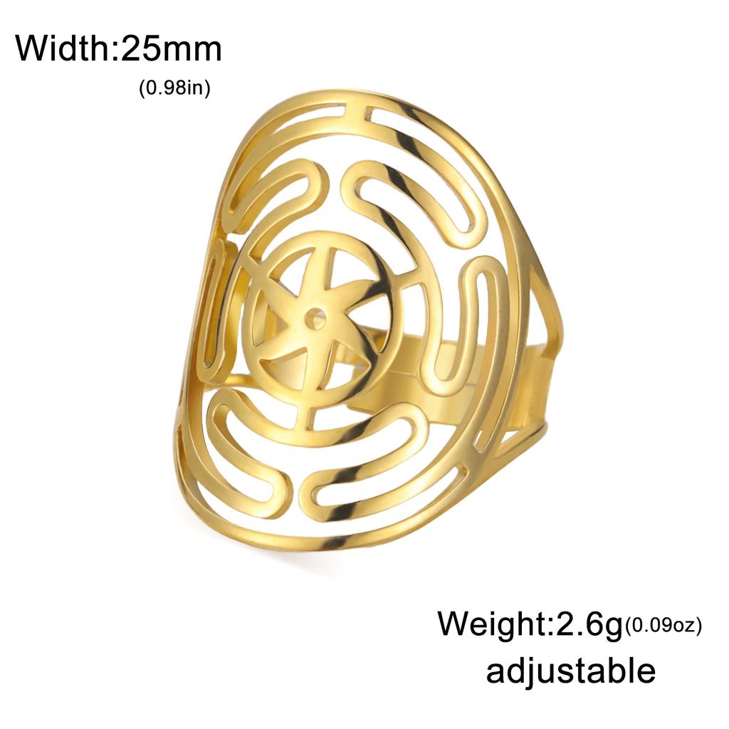 Hecate Wheel Adjustable Rings Women Stainless Steel Gold Finger Ring Ancient Greek Goddess Amulet Jewelry Gift