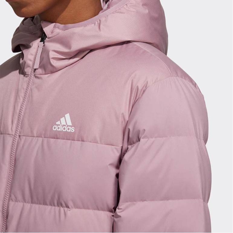 Adidas Logo Print Zip-Up Hooded Down Jacket Unisex Outerwear Purple HZ2596