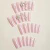 1box/24pcs Glossy Pink Rectangle Artificial Nail, Romantic Press On Nails With 3d Flower, Butterfly, Rhinestone Design, Sweet & Cool