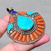 Vintage Tibetan Nepali Pendant 2.6" Natural Turquoise Coral Lapis Lazuli NP 2494