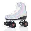 New In-Stock Double-Row Roller Skates with Laser Fabric, Adjustable Brake, and PU Flashing Wheels for Ice Rink.