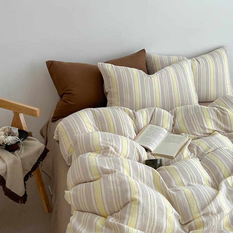 Extremely Home~ Simple Wind Striped Bed, Washed Cotton Sheet Quilt Cover Sheet Dormitory
